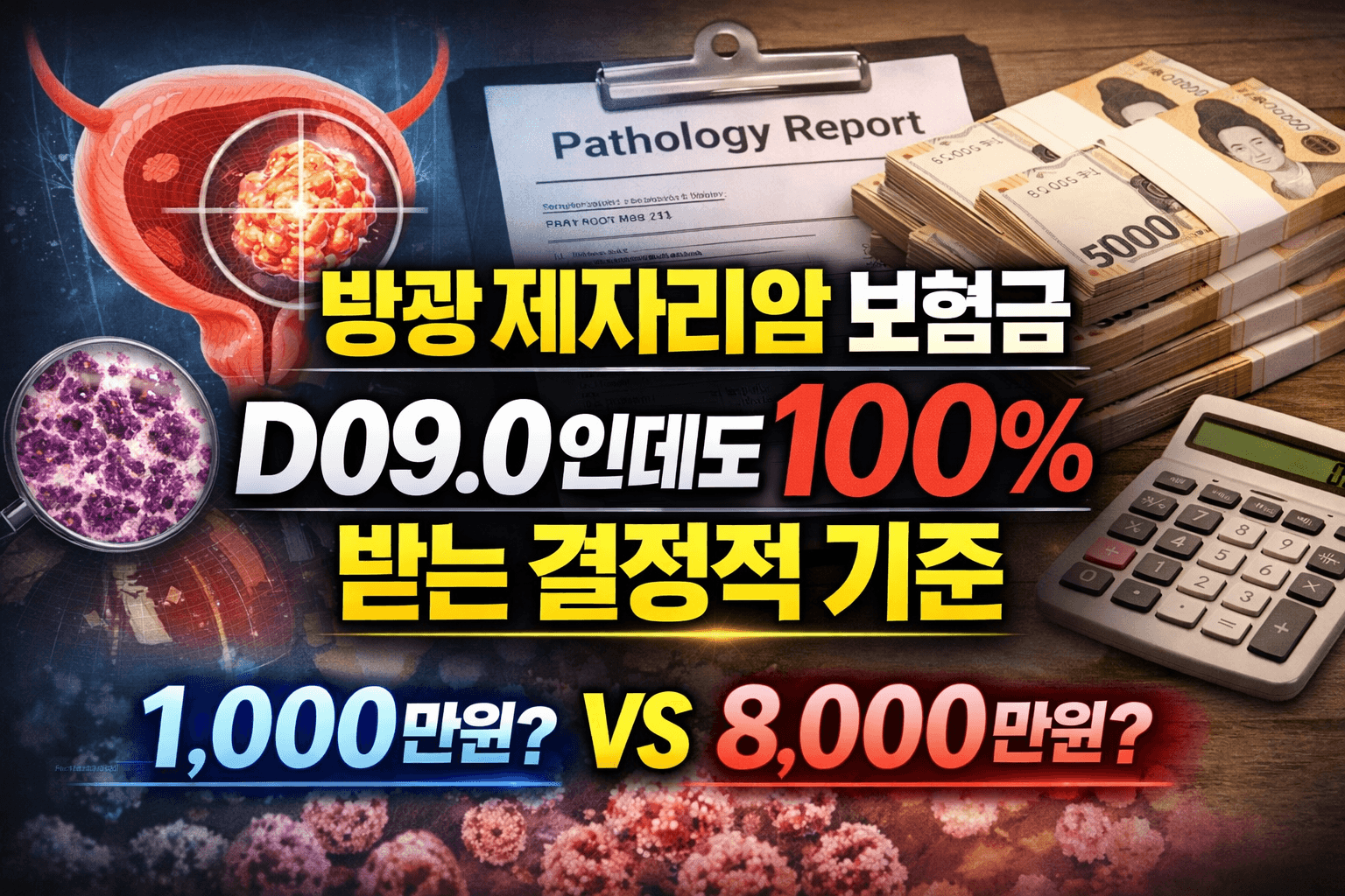 방광 제자리암 보험금 D09.0 코드 100% 지급 기준과 1000만원 vs 8000만원 비교 썸네일
