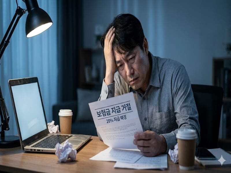 직장유암종 암진단비 소액암 삭감 통보를 받고 좌절하는 가입자 모습