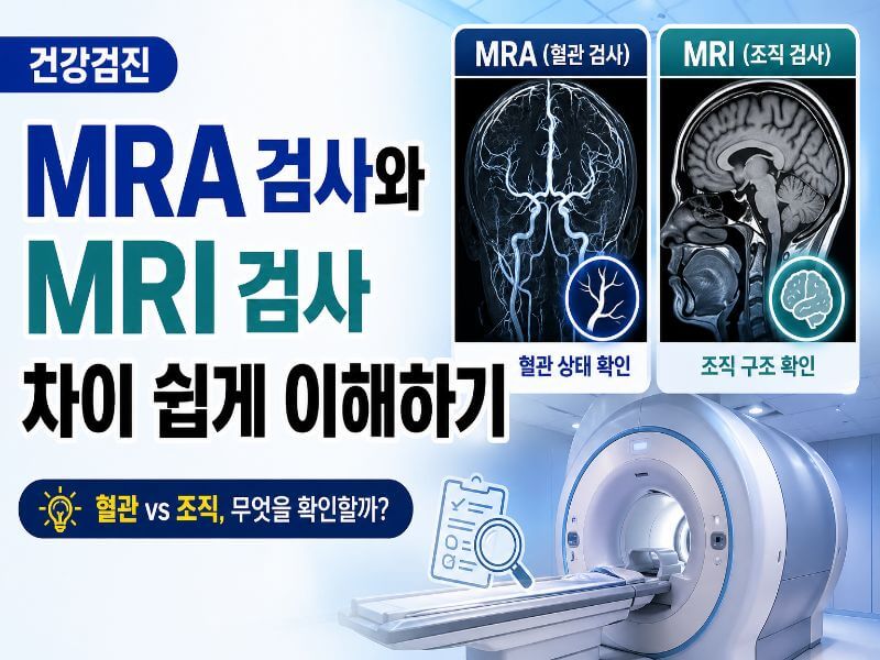 MRA MRI 차이를 설명하는 건강검진 검사 비교 이미지
