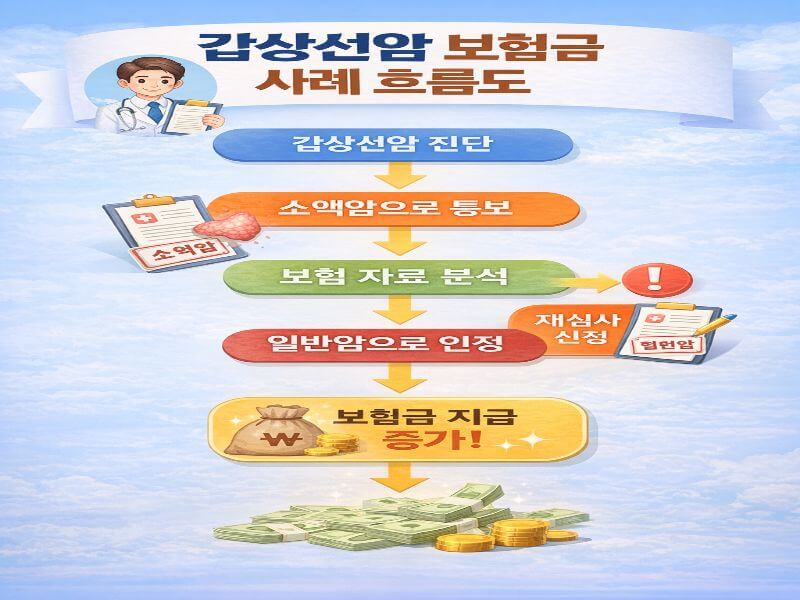 소액암 통보 이후 자료 분석과 재심사를 통해 일반암으로 인정되면서 보험금이 증가한 실제 흐름입니다.
