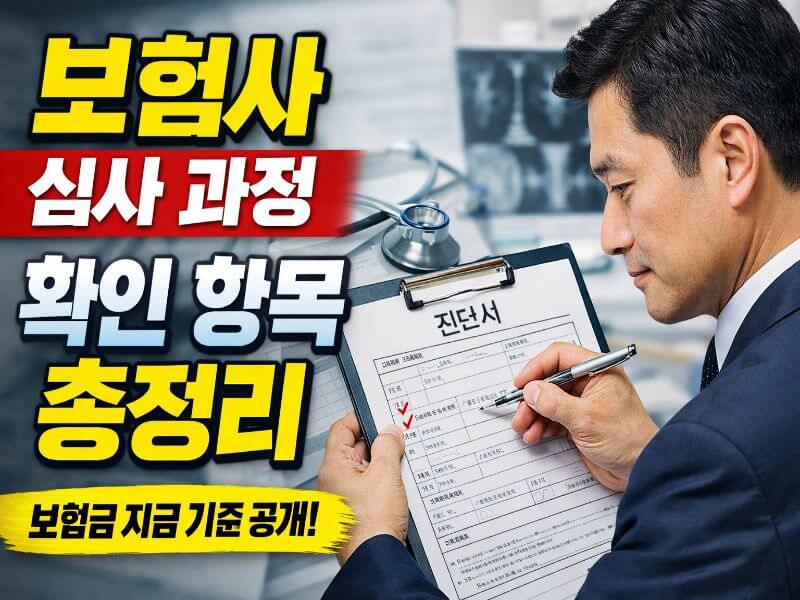 보험사 심사 과정에서 확인하는 항목과 보험금 지급 기준을 설명하는 썸네일 이미지