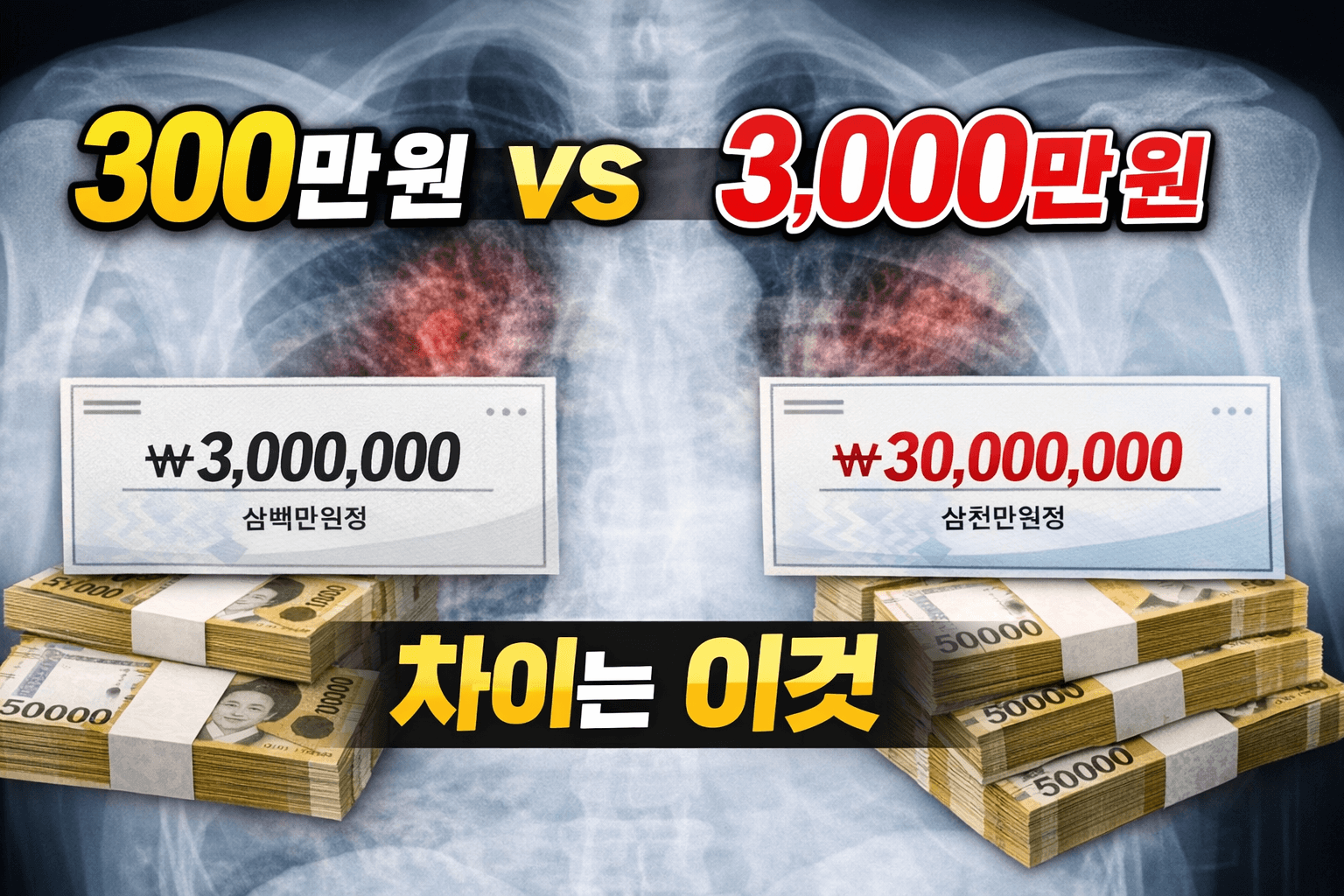 폐 제자리암 보험금 300만 원 vs 3000만 원 차이 비교 이미지