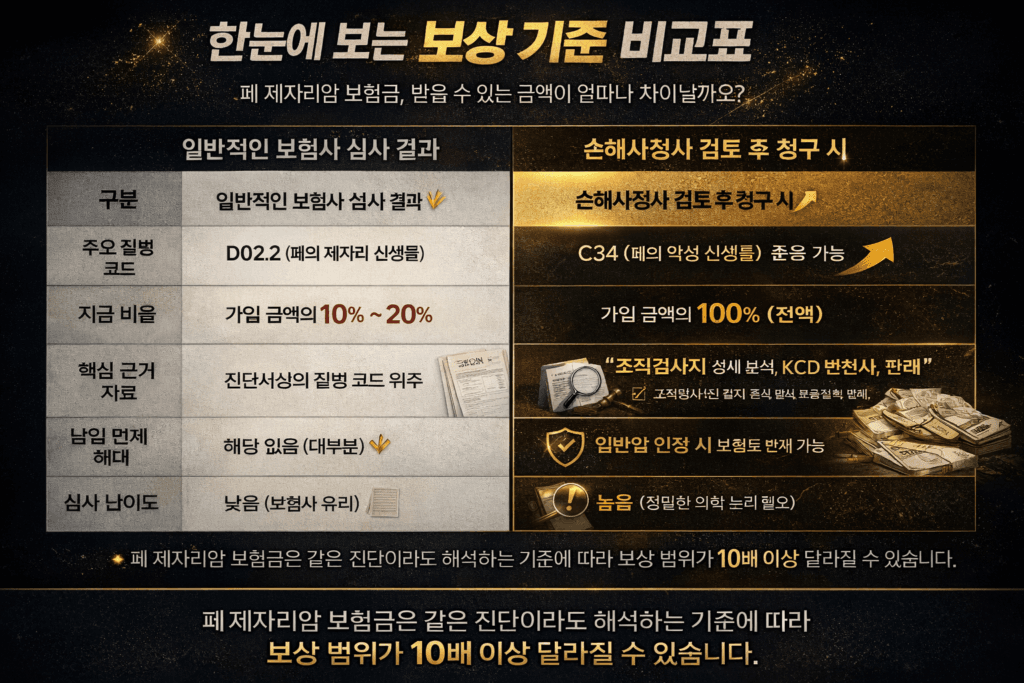 폐 제자리암 보험금 보상 기준 비교표 일반암 vs 소액암 지급 차이