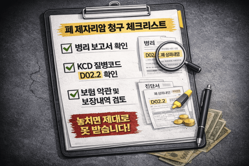 폐 제자리암 보험금 청구 체크리스트 D02.2 병리보고서 확인 항목