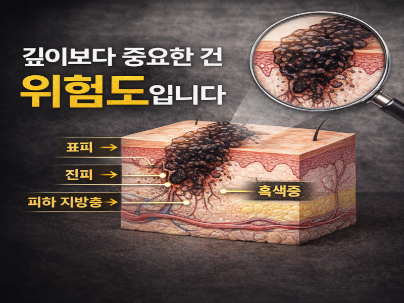 흑색종 침윤 깊이와 위험도 차이를 설명하는 이미지