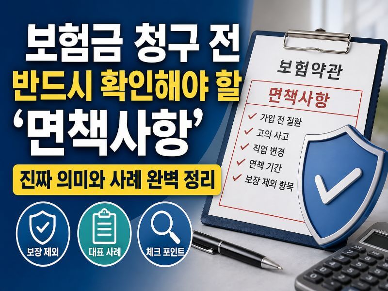 보험 면책사항과 보험금 청구 전 확인해야 할 핵심 내용을 정리한 이미지